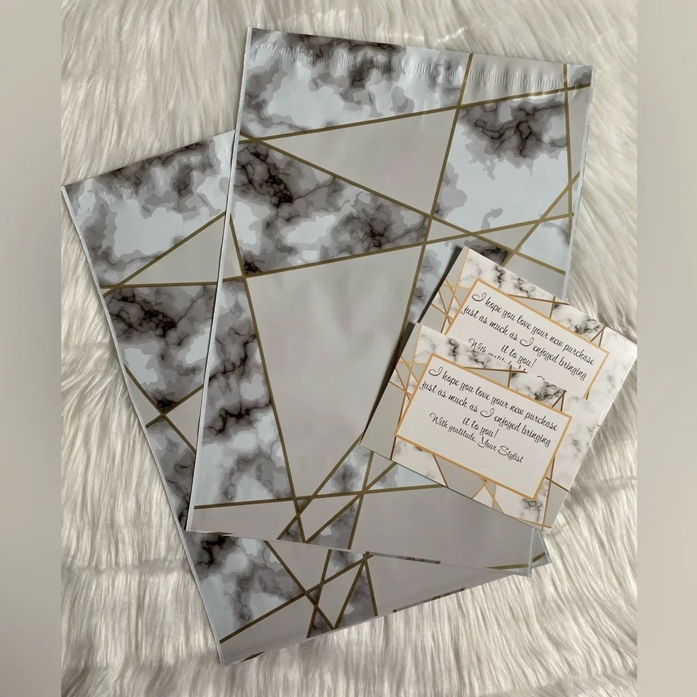 Marbled 10x13 poly mailers and matching “thank you” cards